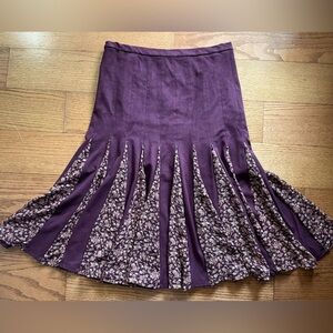 NY&C Faux Suede Burgundy Floral Mesh Flutter Hem Midi Skirt 6 Fairy Boho Office
